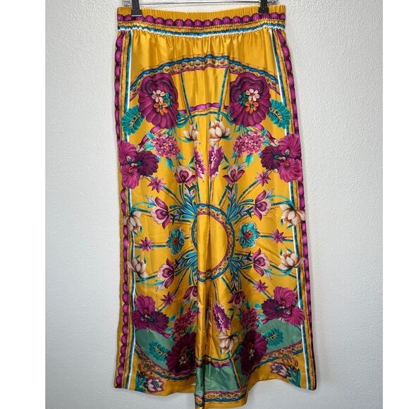 La DoubleJ Yellow Multi-Color Printed Silk Pull-on Palazzo Pant XL - Picture 2 of 16